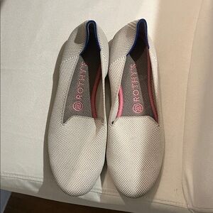 Rothy's Light Gray Knit Slip-On Flats with Pink & Blue Accents